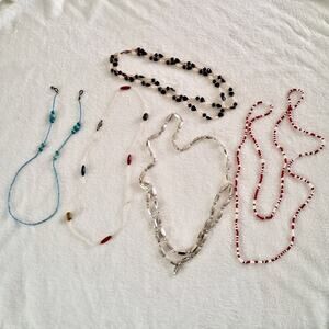 Vintage Costume Jewelry Necklace Eyeglasses Holder Silver Colorful Wood Plastic